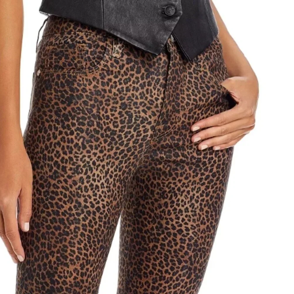 FRAME Le Crop Mini Mid-Rise Coated Bootcut Jeans Leopard 26 NWT